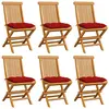 vidaXL Chaises de jardin avec coussins rouge 6 pcs Bois de teck massif