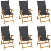 vidaXL Chaises de jardin 6 pcs avec coussins anthracite Bois de teck