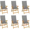 vidaXL Chaises de jardin 6 pcs avec coussins gris Bois de teck