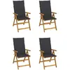 vidaXL Chaises inclinables de jardin 4 pcs avec coussins Bois d'acacia