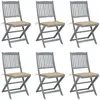vidaXL Chaises pliables d'extérieur 6 pcs avec coussins Bois d'acacia