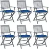 vidaXL Chaises pliables d'extérieur 6 pcs avec coussins Bois d'acacia