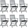 vidaXL Chaises pliables d'extérieur 6 pcs avec coussins Bois d'acacia