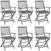 vidaXL Chaises pliables d'extérieur lot de 6 et coussins Bois d'acacia