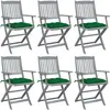 vidaXL Chaises pliables d'extérieur lot de 6 et coussins Bois d'acacia