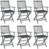 vidaXL Chaises pliables d'extérieur lot de 6 et coussins Bois d'acacia