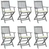 vidaXL Chaises pliables d'extérieur 6 pcs avec coussins Bois d'acacia