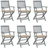 vidaXL Chaises pliables d'extérieur 6 pcs avec coussins Bois d'acacia