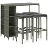 vidaXL Meuble de bar de jardin 5 pcs et coussins Résine tressée Gris