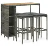vidaXL Meuble de bar de jardin 5 pcs et coussins Résine tressée Gris