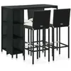 vidaXL Meuble de bar de jardin 5 pcs et coussins Résine tressée Noir