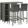 vidaXL Meuble de bar de jardin 5 pcs et coussins Résine tressée Gris