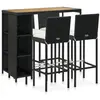 vidaXL Meuble de bar de jardin 5 pcs et coussins Résine tressée Noir