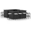 vidaXL Meuble de bar de jardin 16 pcs et coussins Résine tressée Noir