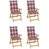 vidaXL Chaises de jardin 4 pcs avec coussins à carreaux rouge Teck