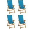 vidaXL Chaises de jardin 4 pcs avec coussins bleu Bois de teck