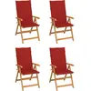 vidaXL Chaises de jardin 4 pcs avec coussins rouge Bois de teck massif