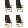 vidaXL Chaises de jardin 4 pcs avec coussins noir Bois de teck massif