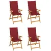 vidaXL Chaises de jardin 4 pcs avec coussins bordeaux Bois de teck