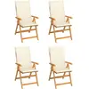vidaXL Chaises de jardin 4 pcs avec coussins crème Bois de teck massif