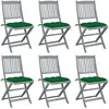 vidaXL Chaises pliables d'extérieur 6 pcs avec coussins Bois d'acacia
