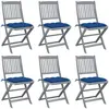 vidaXL Chaises pliables d'extérieur 6 pcs avec coussins Bois d'acacia