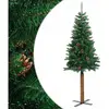 vidaXL Sapin de Noël mince avec bois véritable et cônes vert 150cm PVC