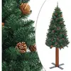 VIDAXL Sapin de Noël mince avec bois véritable et cônes vert 180cm PVC