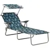 vidaXL Chaise longue avec auvent acier motif de feuilles