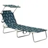 vidaXL Chaise longue pliable avec auvent acier motif de feuilles