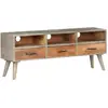 vidaXL Meuble TV Gris 130x35x51 cm Bois massif de manguier brut