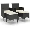 vidaXL Jeu de chaise et tabouret de jardin 4 pcs Résine tressée Noir