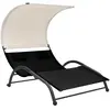 vidaXL Chaise longue double avec auvent textilène noir