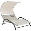 vidaXL Chaise longue double avec auvent textilène crème