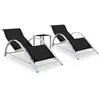 vidaXL Chaises longues 2 pcs avec table Aluminium Noir