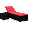 vidaXL Chaise longue avec coussin et table à thé Résine tressée Rouge