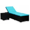 vidaXL Chaise longue avec coussin et table à thé Résine tressée Bleu