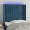 vidaXL Tête de lit à LED Bleu foncé 93x16x118/128 cm Velours