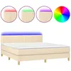 vidaXL Sommier à lattes de lit avec matelas LED Crème 180x200 cm Tissu