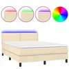 vidaXL Sommier à lattes de lit avec matelas LED Crème 140x200 cm Tissu