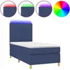 vidaXL Sommier à lattes de lit et matelas et LED Bleu 90x190 cm Tissu