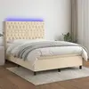 vidaXL Sommier à lattes de lit et matelas et LED Crème 140x200cm Tissu