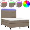 vidaXL Sommier à lattes de lit et matelas et LED Taupe 140x190cm Tissu