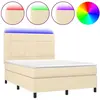 vidaXL Sommier à lattes de lit et matelas et LED Crème 140x200cm Tissu