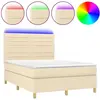 vidaXL Sommier à lattes de lit et matelas et LED Crème 140x200cm Tissu