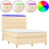 vidaXL Sommier à lattes de lit et matelas et LED Crème 140x190cm Tissu