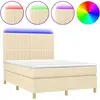 vidaXL Sommier à lattes de lit et matelas et LED Crème 140x200cm Tissu