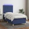 vidaXL Sommier à lattes de lit et matelas et LED Bleu 100x200 cm Tissu