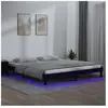 vidaXL Cadre de lit à LED noir 120x190 cm petit double bois massif
