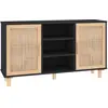vidaXL Buffet Noir 105x30x60 cm Bois de pin massif et rotin naturel